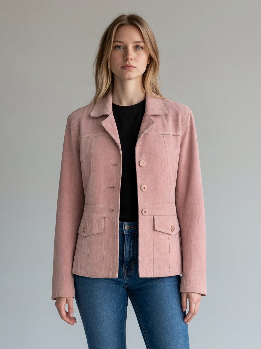 Vintage Y2K Wilson Leather Suede Dusty Rose Suede Button-Front Jacket. Boho. M